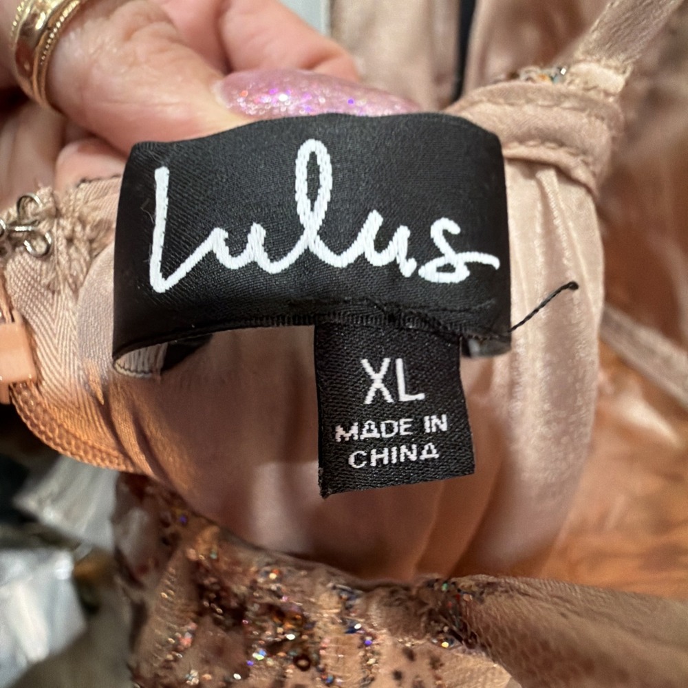 LULUS Luminous Night Taupe Rainbow Glitter Bronze Sequin Maxi Gown‎ Dress Xl NwT - Picture 10 of 12